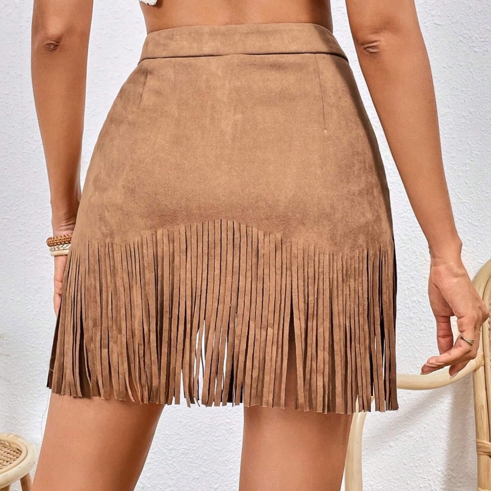 BellanBlue Brown Fringed Mini Skirt Night Out - Picture 7 of 8